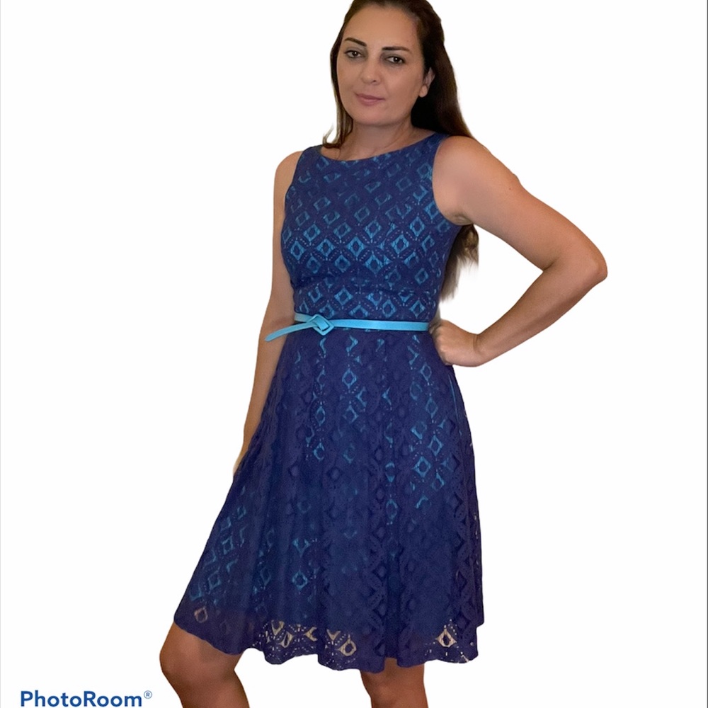 Musette Blue Cocktail Midi Lace Dress 6